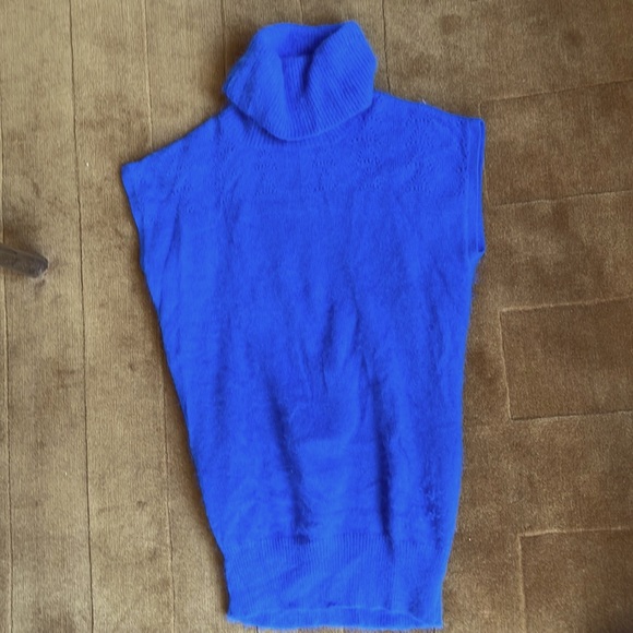 iCB New York, piercing blue angora rabbit turtleneck sweater w/ cut off sleeves - Picture 1 of 8